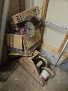 Wooden Cable Dispenser with boxes of cables
