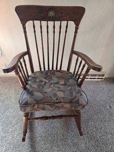 VINTAGE wooden rocking chair with built in cushion