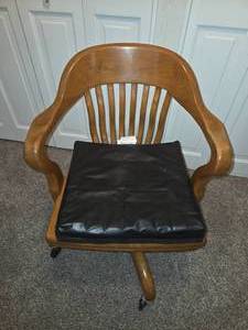 VINTAGE Wooden Swivel Bankers chair with cushion