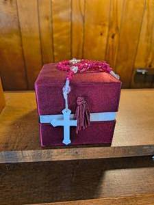 Burgandy Keepsake box with Rosary
