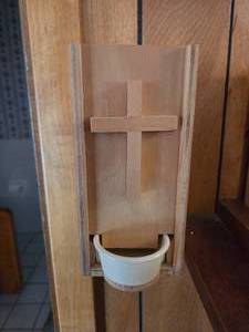 VINTAGE wooden holy water font dispenser