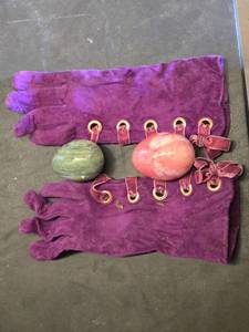 Purple Velvet Gloves with Decorative Stone Eggs