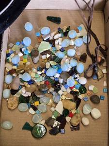 Lot of Decorative Stones and Mosaic Tiles with Wire-Wrapped Pendant and Leather Cord