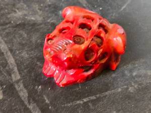 Red Carved Stone Frog Figurine