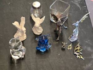 Assorted Figurines and Glass Sculptures including Fairies and Birds, and Glass Bear Figurines