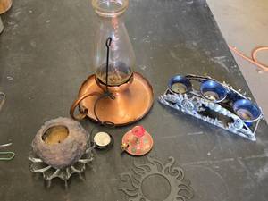 Copper Oil Lamp, Sun and Moon Candle Holder, and Various Candle Holders