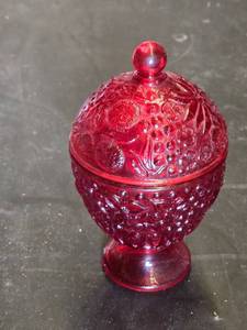 Ruby Red Glass Compote with Lid