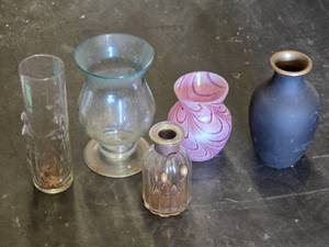 Small Glass and Ceramic Vase Collection including Frosted and Swirled Designs
