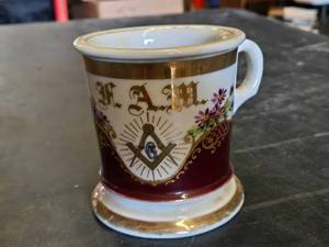 Masonic Ceramic Mug with Gold Trim and Floral Design