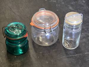 Le Parfait and Ball Glass Storage Jars Including Green and Clear Jars