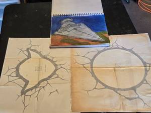 3DLightFX Star Wars Wall Stickers including Death Star and Yoda Face, Star Destroyer Drawing, and Sketchbook with Star Wars Characters and Ships