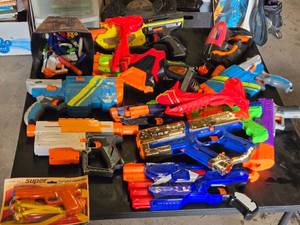Lot of Nerf and Toy Blasters, Assorted Models and Accessories