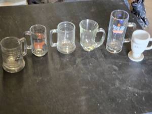 Assorted Glass Mug Collection including Samuel Adams and White Bear High School Reunion Mugs