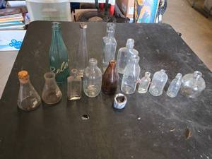 Lot of Vintage Glass Bottles and Laboratory Flasks
