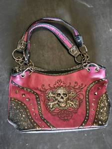 Pink Skull-Embellished Handbag with Studded Accents