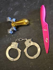 Handcuffs (no key), Knife and Slingshot Handle