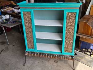 Decorative Blue and Leopard Print Cabinet with Tassels