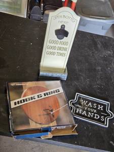 Bottle Opener, Hook & Ring Game, and Wash Your Hands Sign