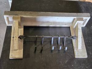 Rustic Wooden Wall Shelf with Metal Hooks