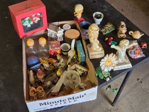 Assorted Figurines and Collectibles including Keep On Truckin Statue, Shirley Figurine, and Miniature House