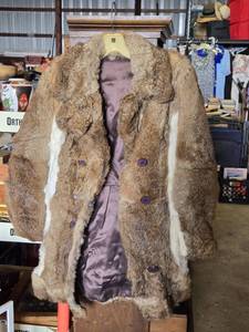 Vintage Fur Coat with Brown and White Patches - Back Length 33, Chest App. 32, Sleeve 30 from back mid neck