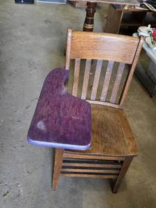 Antique Wooden School Desk Chair with Writing Arm