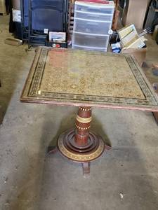 Square Inlaid Wood and Brass Pedestal Table 30 square