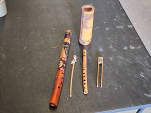 Handcrafted Woodwind Musical Instruments Set including Flutes and Reed Pipe
