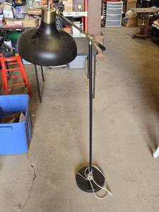 Vintage Adjustable Floor Lamp with Black Metal Shade and Brass Accents