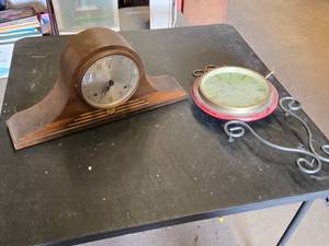 Gilbert Mantel Clock (broken glass, no weight) and Decorative Wall Clock