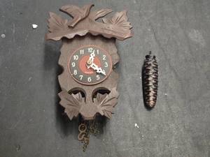 Vintage Cuckoo Clock with Pine Cone Weight and Chains - untested