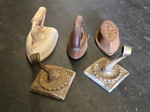 Vintage Sad Irons and Towel Rod Holders