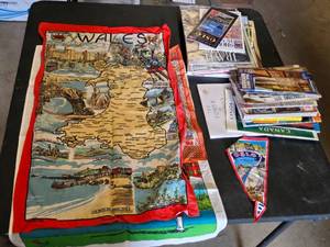 Lot of Travel Souvenirs and Maps, including Oslo Patch, Wales Map, and Amazing Grace Cloth