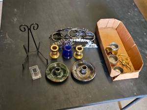 Miscellaneous Home Decor Items including Candle Holders and Decorative Stand