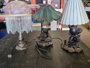 Vintage Frog-Themed Lamps and Beaded Lamp with cracked shade