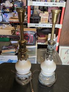 Pair of Vintage Electric Table Lamps with ornate metal and ceramic designs