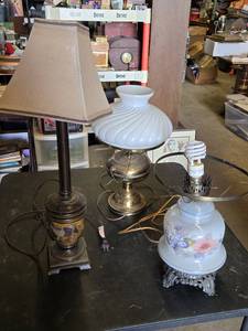 Vintage Table Lamps including Horse Design Lamp, Floral Design Lamp, and Brass Lamp
