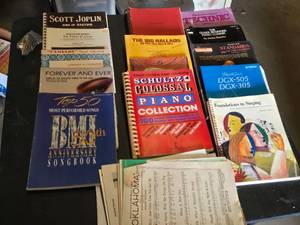 Assorted Music Books and Instructional Materials Notable titles include Scott Joplin King of Ragtime, The Big Ballads of the 70s, 60s, & 50s, and Foundations in Singing.