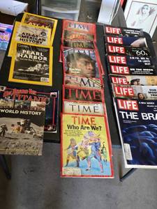 Lot of Vintage TIME and LIFE Magazines from historical events such as the moon landing, the Nixon era, and significant cultural milestones from the 1960s