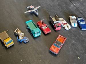 Assorted Vintage Die-Cast Vehicles and Airplane Toys