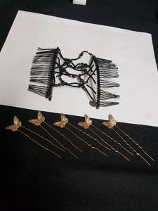 Hair Pins and Black Beaded Hair Comb Set
