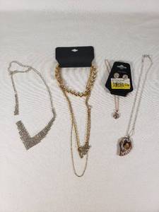 Assorted Jewelry including Cubic Zirconia Pendant Set, Gold-Tone Necklaces, and Stone Pendant Necklace