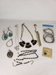 Jewelry and Accessory Lot including Necklaces, Bracelets, Earrings, and Photo Frame Pendant