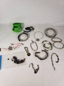 Lot of Mixed Jewelry Items including Bracelets, Bangles, and Wristbands