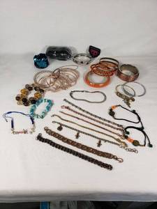 Assorted Fashion Jewelry Lot including Paparazzi Bangles, Beaded Bracelets, and Chain Bracelets