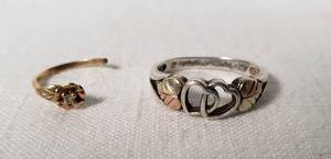Black Hills Gold Heart Ring and Gold Flower Ring with Gemstone Accent