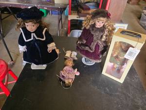Porcelain Dolls and Jewelry Boxes with Assorted Jewelry