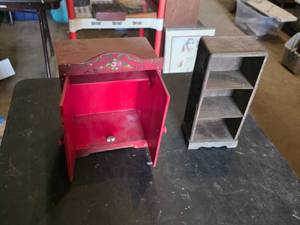 Hand-Painted Wooden Cabinet and Floral-Patterned Wooden Shelf