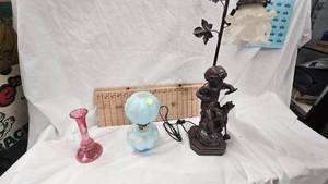 Mary Gregory Vase, Mini Oil Lamp, Bird Feeder