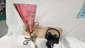 Hand Painted Fenton Glass Basket as Pictured